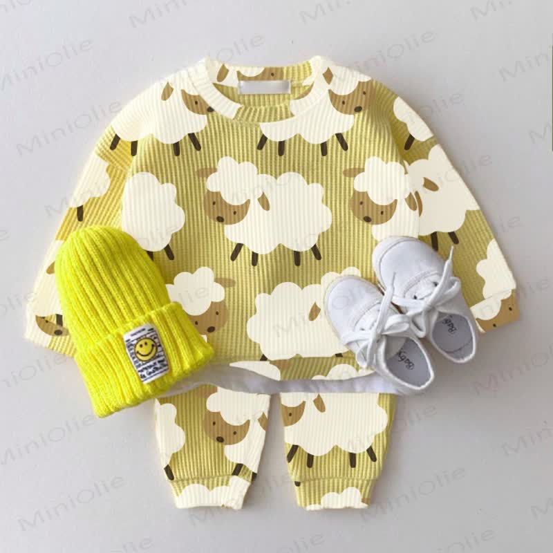 Baby Waffle Sheep Sweatshirt 2-piece Set - Yellow - 18-24M - image 1