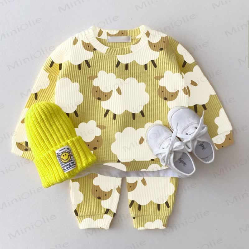 Baby Waffle Sheep Sweatshirt 2-piece Set - Yellow - 18-24M - image 1