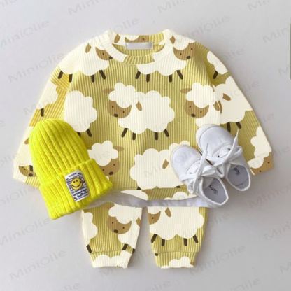 Baby Waffle Sheep Sweatshirt 2-piece Set - Yellow - 18-24M - image 1