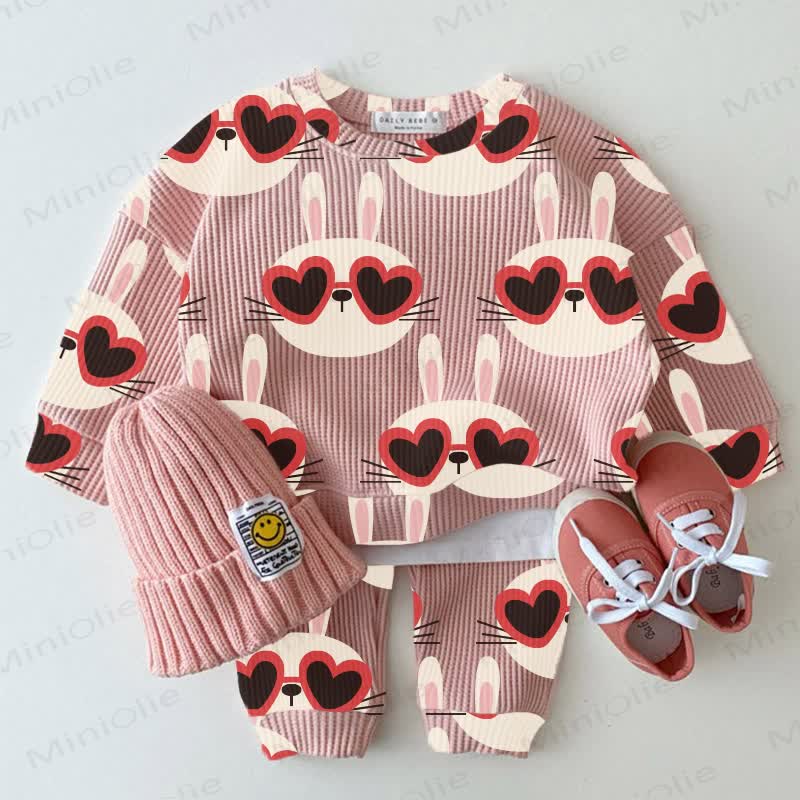 Baby Waffle Bunny Glasses Sweatshirt 2-piece Set - Yellow - 18-24M - image 1