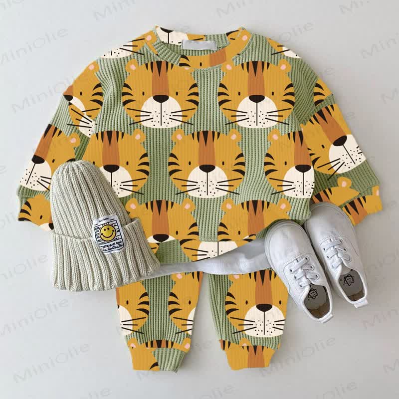 Baby Waffle Lion Sweatshirt 2-piece Set - Green - 18-24M - image 1