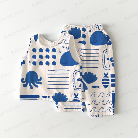 Baby 2-Piece Ocean Animal Sleeveless Set - Beige - 2-3T - image 1