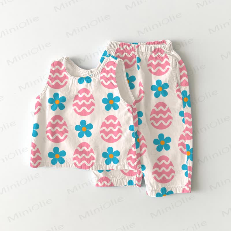 Baby Toddler Easter Eggs Flower Sleeveless 2-piece Set - White - 5-7T - image 1