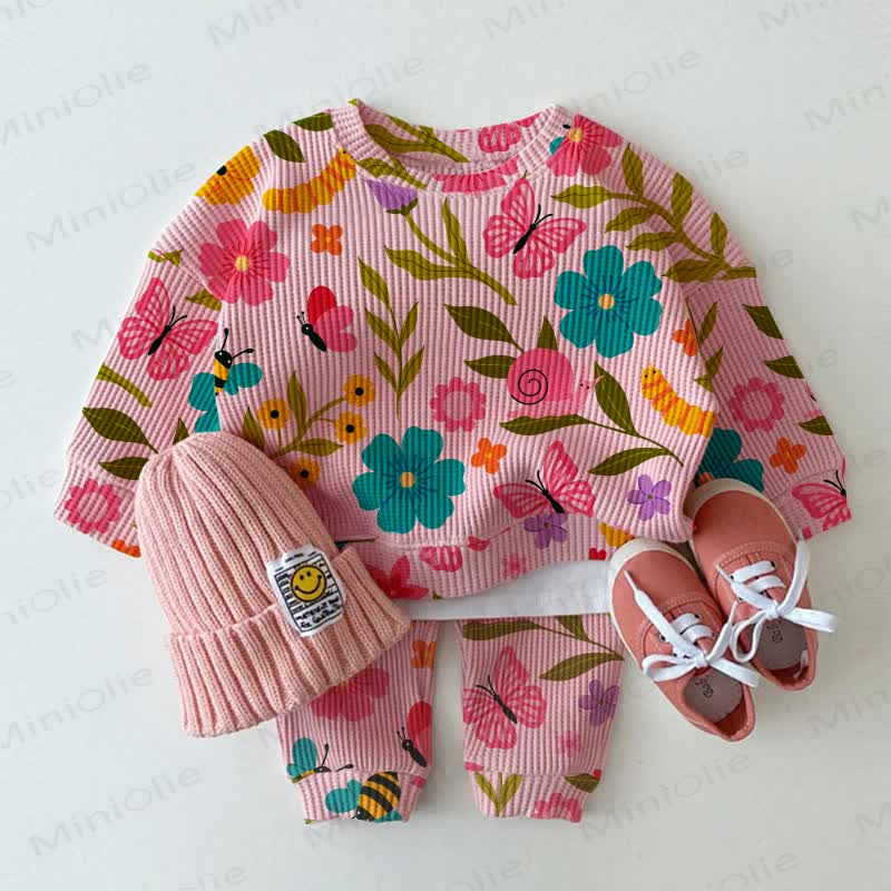 Baby Toddler Flower Butterfly Sweatshirt 2-piece Set - Pink - 3-5T - image 1