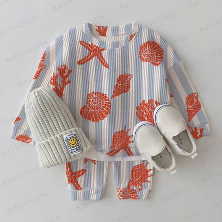 Baby Conch Starfish Striped Waffle 2-piece Set - Blue - 2-3T - image 1