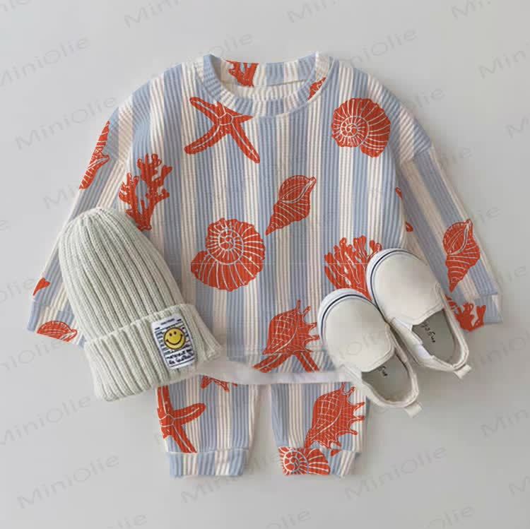 Baby Conch Starfish Striped Waffle 2-piece Set - Blue - 2-3T - image 1