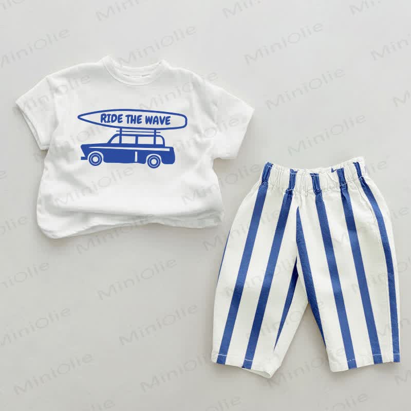 RIDE THE WAVE Baby Blue Vertical Striped 2-piece Set - White&Blue - 2-3T - image 1