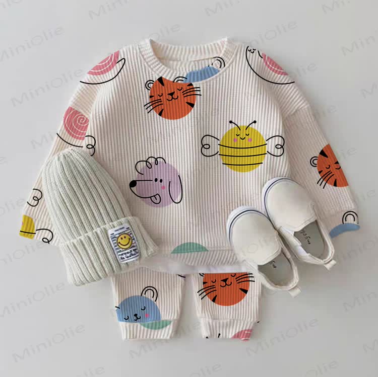 Baby Cat Dog Bee Avatar Waffle 2-piece Set - White - 2-3T - image 1