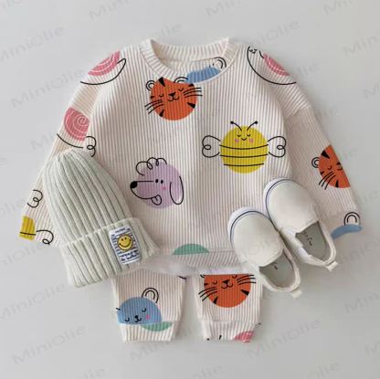 Baby Cat Dog Bee Avatar Waffle 2-piece Set - White - 2-3T - image 1