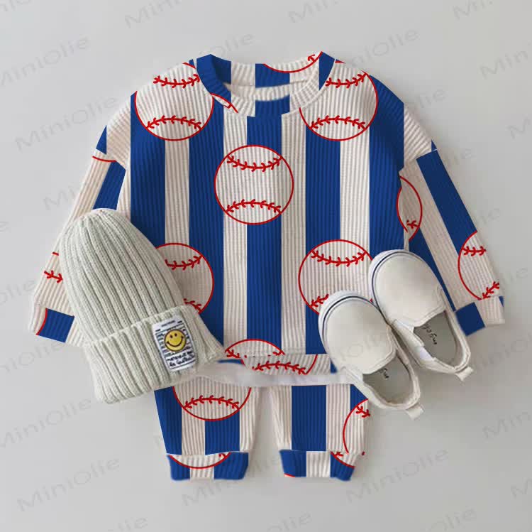 Baby Baseball Striped Waffle 2-piece Set - Blue - 2-3T - image 1