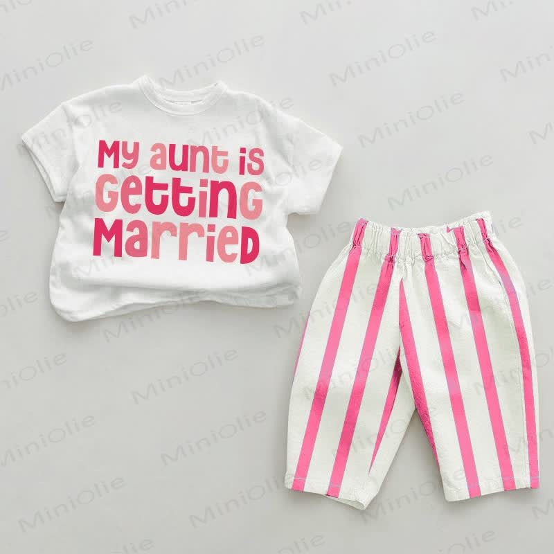 MY AUNT IS GETTING MARRIED Baby Vertical Striped 2-piece Set - White&Pink - 2-3T - image 1