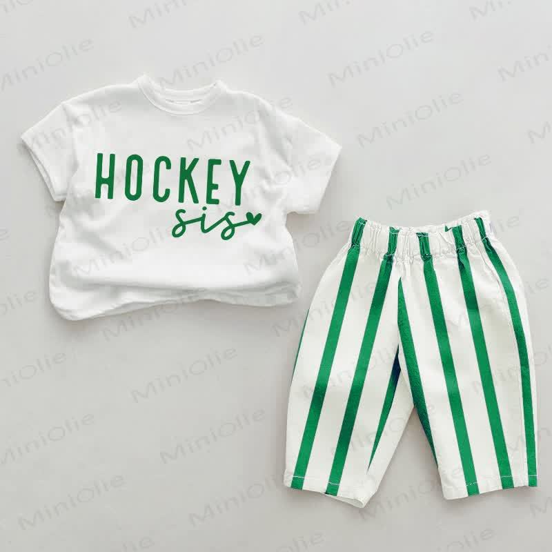 HOCKEY SIS Baby Green Vertical Striped 2-piece Set - White&Green - 2-3T - image 1