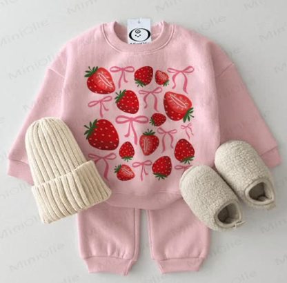 Baby Strawberry & Bownot Pink Sweatshirt 2-piece Set - Pink - 2-3T - image 1