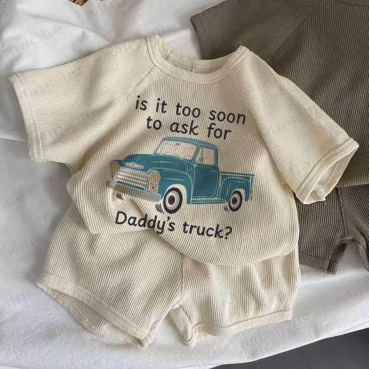 IS IT TOO SOON TO ASK FOR DADDY'S TRUCK? Baby Waffle 2-piece Beige Set - Beige - 2-3T - image 1