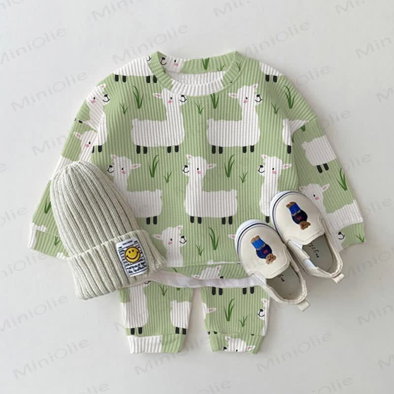 Baby Waffle Sheep Green Sweatshirt 2-piece Set - Green - 18-24M - image 1