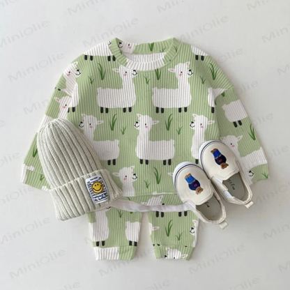 Baby Waffle Sheep Green Sweatshirt 2-piece Set - Green - 18-24M - image 1