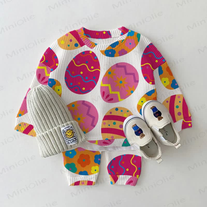 Baby Waffle Easter Eggs Sweatshirt 2-piece Set - White - 18-24M - image 1