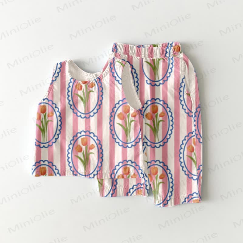 Toddler Tulip Striped 2-piece Sleeveless Set - Pink - 5-7T - image 1