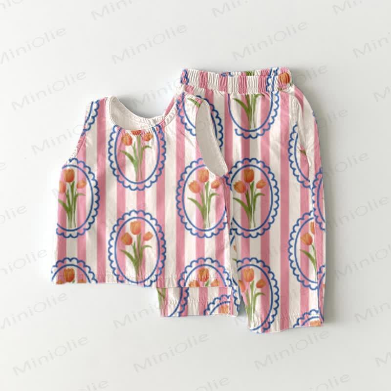 Toddler Tulip Striped 2-piece Sleeveless Set - Pink - 5-7T - image 1