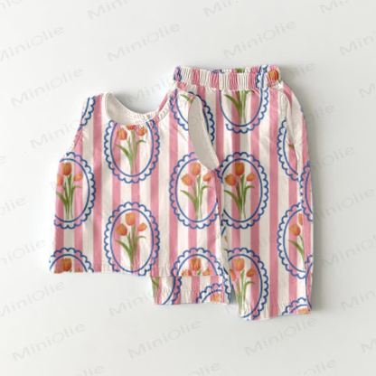 Toddler Tulip Striped 2-piece Sleeveless Set - Pink - 5-7T - image 1