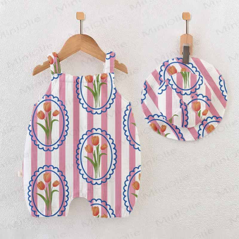 Baby Tulip Striped Jumpsuit with Hat - White - 18-24M - image 1