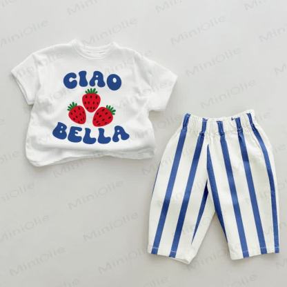 CIAO BELLA Baby Strawberry Blue Vertical Striped 2-piece Set - White&Blue - 2-3T - image 1