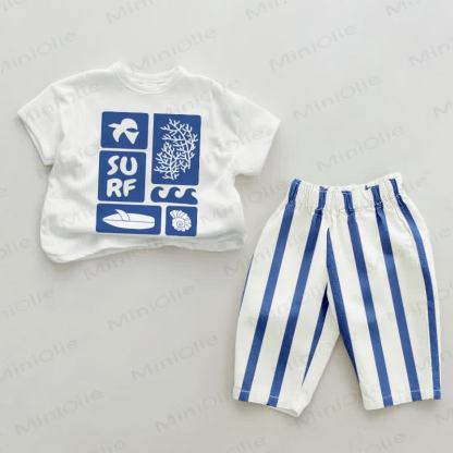 SURF Baby Blue Vertical Striped 2-piece Set - White&Blue - 2-3T - image 1