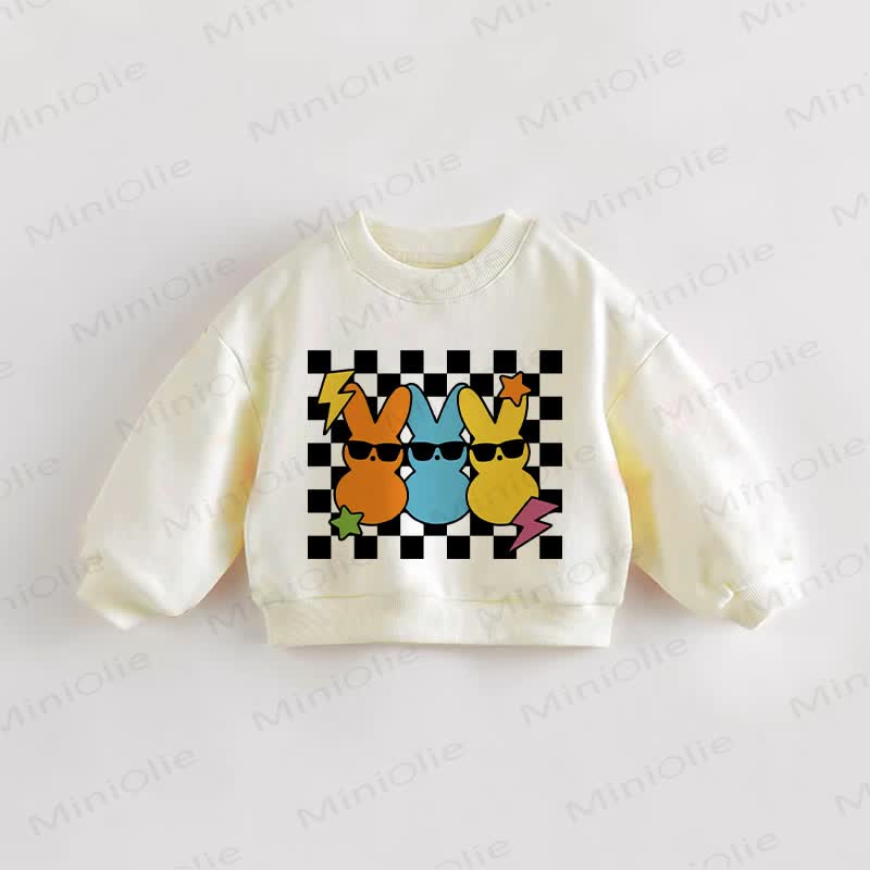 Baby Toddler Checkered Cool Bunny Beige Sweatshirt - Cream - 3-5T - image 1