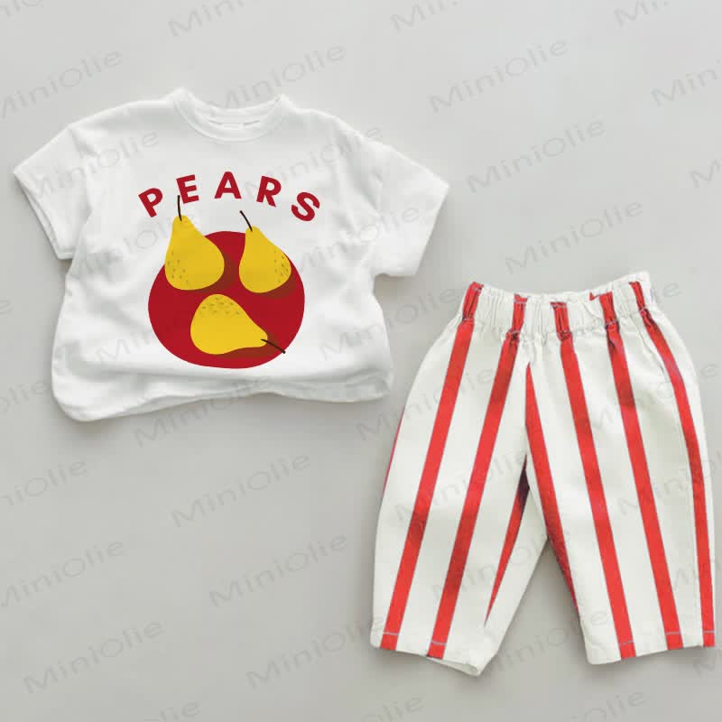 Baby Pears Red Vertical Striped 2-piece Set - White&Red - 2-3T - image 1