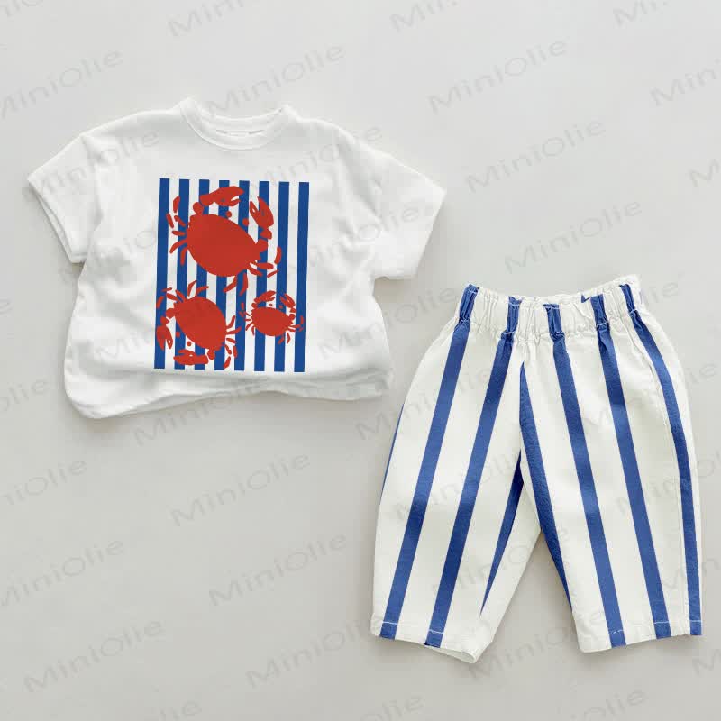 Baby Crabs Blue Vertical Striped 2-piece Set - White&Blue - 2-3T - image 1