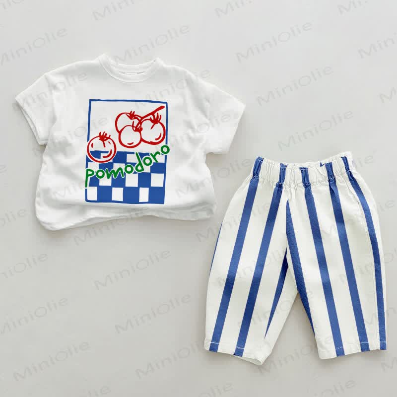 POMODORO Baby Blue Vertical Striped 2-piece Set - White&Blue - 2-3T - image 1
