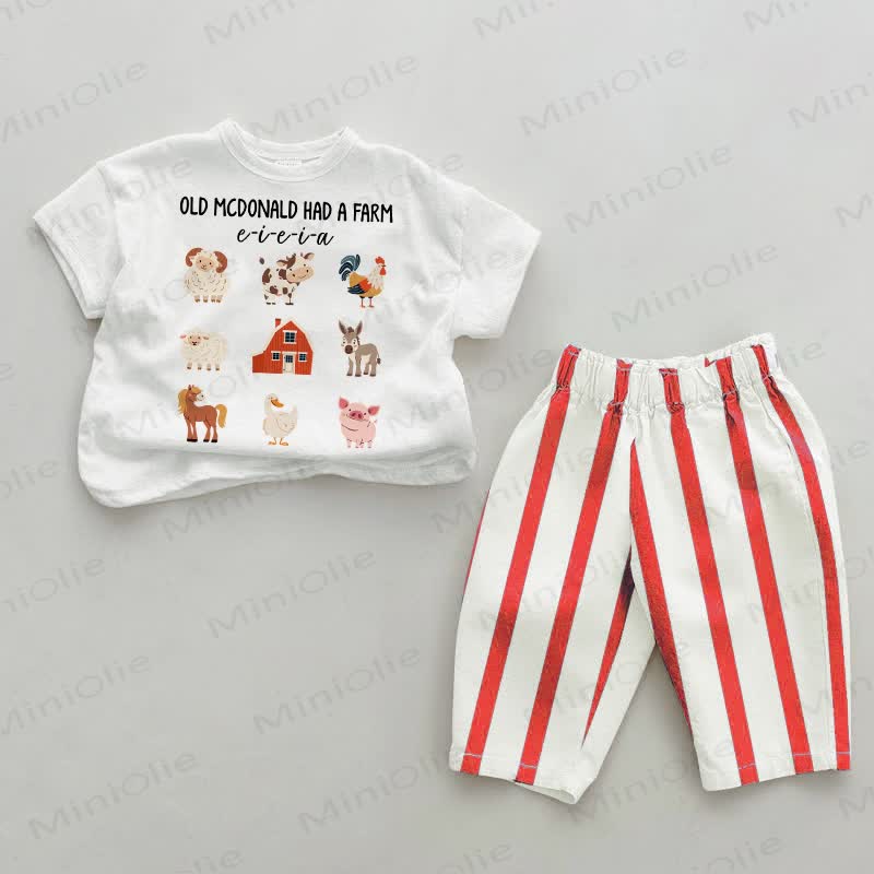 OLD MCDONALD HAD A FARM Baby Vertical Striped 2-piece Set - White&Red - 2-3T - image 1