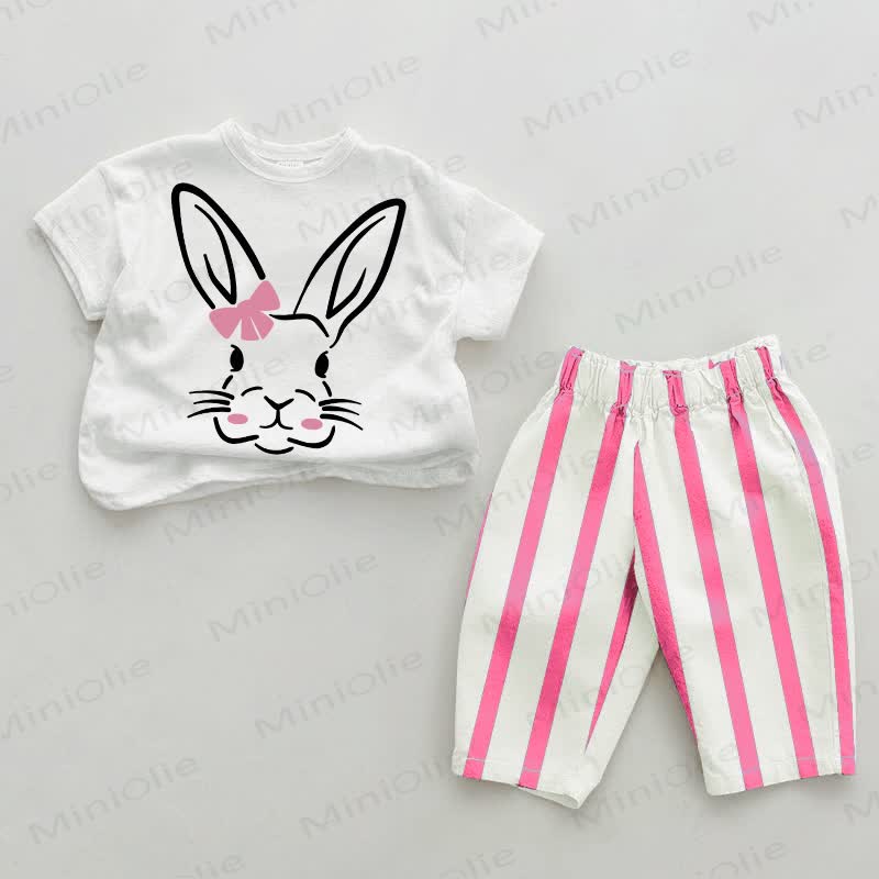 Baby Rabbit Pink Vertical Striped 2-piece Set - White&Pink - 2-3T - image 1