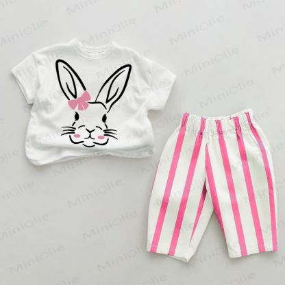 Baby Rabbit Pink Vertical Striped 2-piece Set - White&Pink - 2-3T - image 1