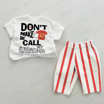 DON'T MAKE ME CALL MY GRANDMA! Baby Vertical Striped 2-piece Set - White&Red - 2-3T - image 1