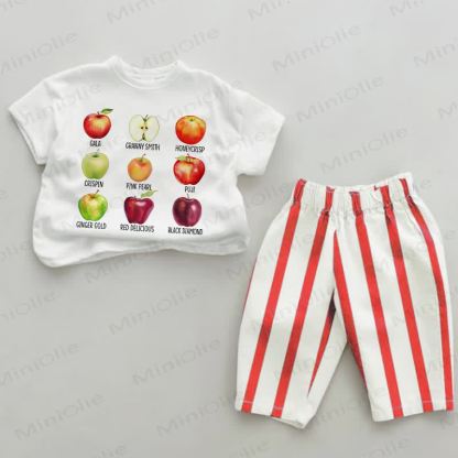 Baby Apples Red Vertical Striped 2-piece Set - White&Red - 2-3T - image 1