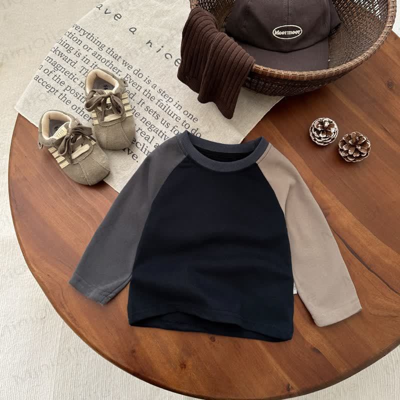  Baby Boy Contrast Sleeve T-shirt - Dark Blue - 5-7T - image 1