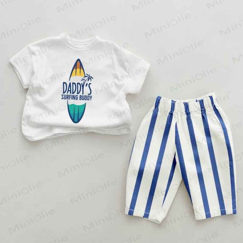 DADDY'S SURFING BUDDY Baby Blue Vertical Striped 2-piece Set - White&Blue - 2-3T - image 1