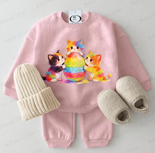 Baby Easter Egg Cat Pink Sweatshirt 2-piece Set - Pink - 2-3T - image 1