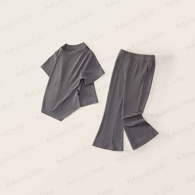 Toddler Knit Short-Sleeve Top and Flared Pants 2-piece Set - Gray - 10Y - image 3