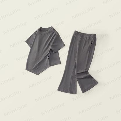 Toddler Knit Short-Sleeve Top and Flared Pants 2-piece Set - Gray - 10Y - image 3