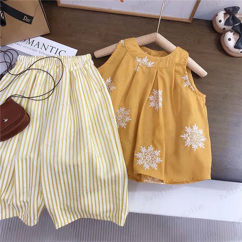 Toddler Embroidered Tnak and Striped Pants 2-Piece Set - image 2