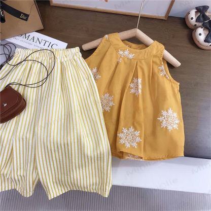 Toddler Embroidered Tnak and Striped Pants 2-Piece Set - image 2