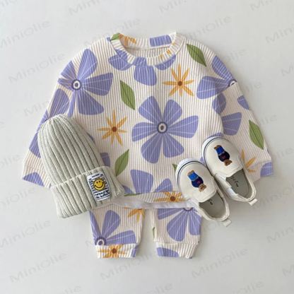 Baby Toddler Purple Flower Waffle Sweatshirt 2-piece Set - White - 3-5T - image 1
