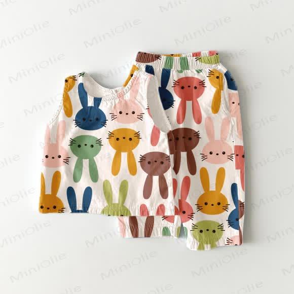 Toddler Girl Colorful Bunny 2-piece Sleeveless Set - White - 5-7T - image 1