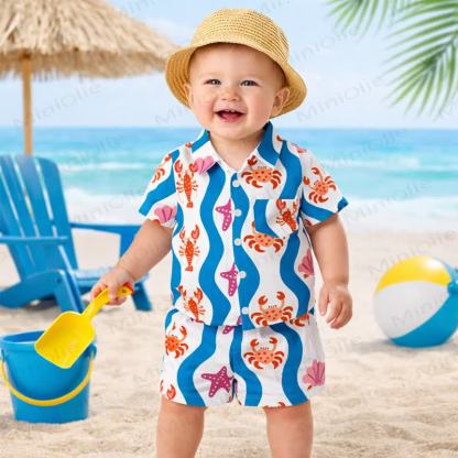 Baby Toddler Crab Shirt and Shorts 2-piece Set - White - 3-5T - image 1