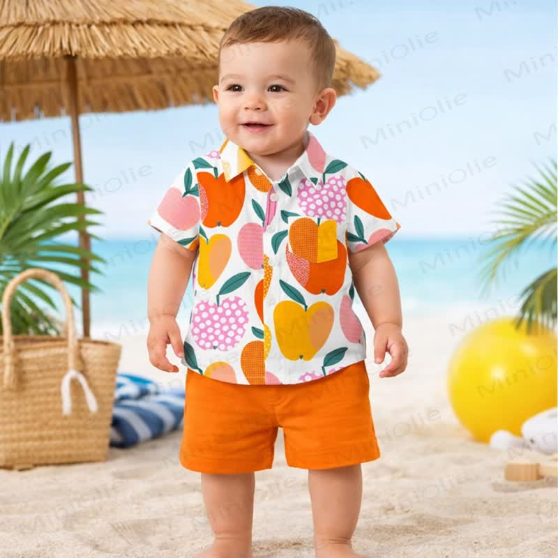 Baby Toddler Apple Shirt and Shorts 2-piece Set - Orange - 3-5T - image 1