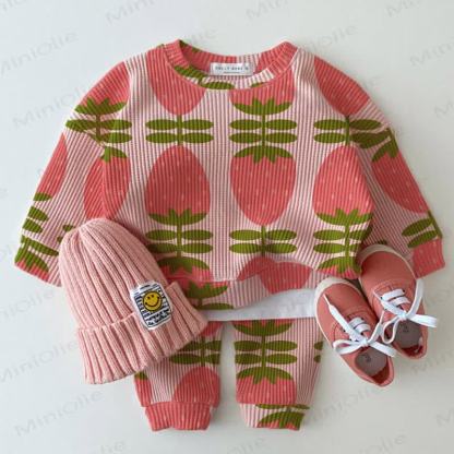 Baby Waffle  Strawberry Sweatshirt 2-piece Set - Pink - 18-24M - image 1