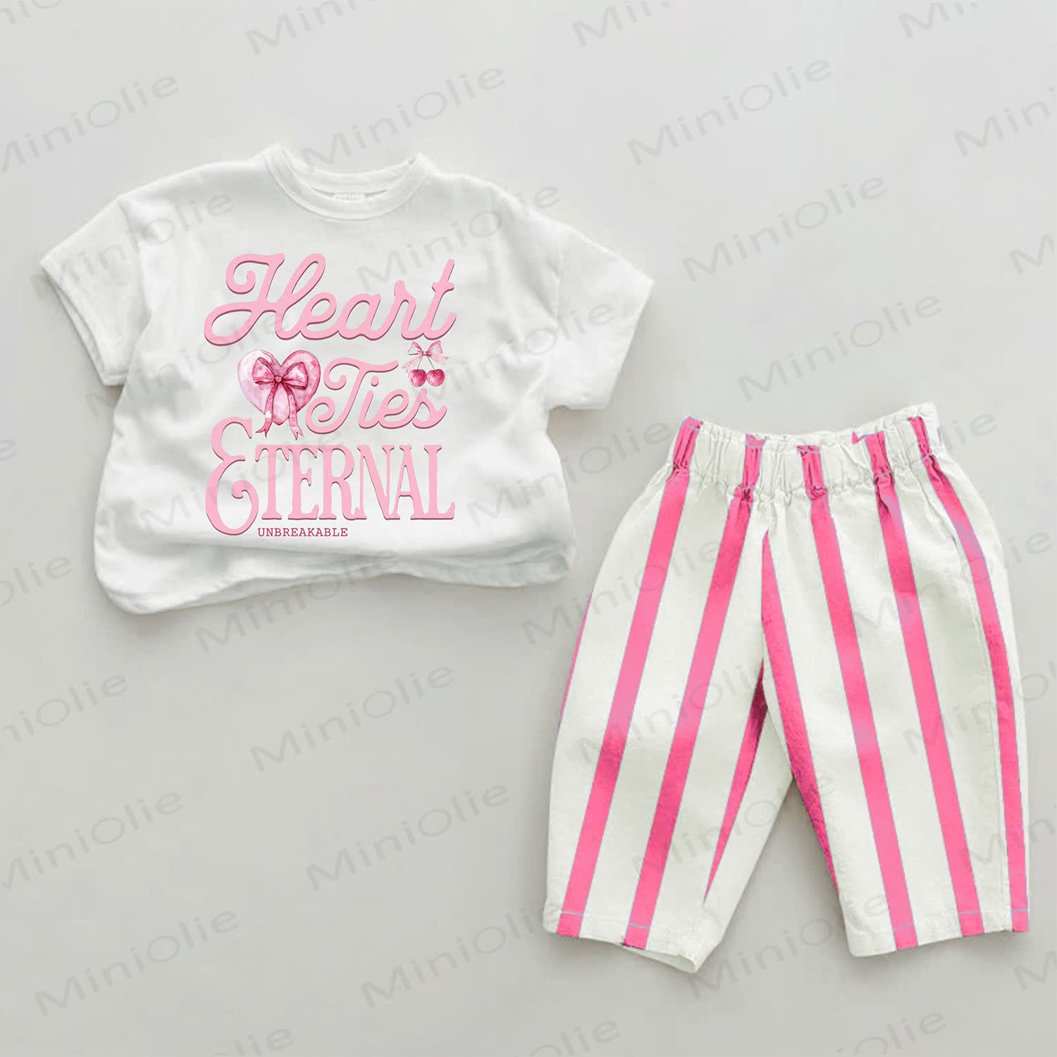 HEART TIES ETERNAL Baby Tee Pink Striped Pants 2-piece Set - White&Pink - 2-3T - image 1