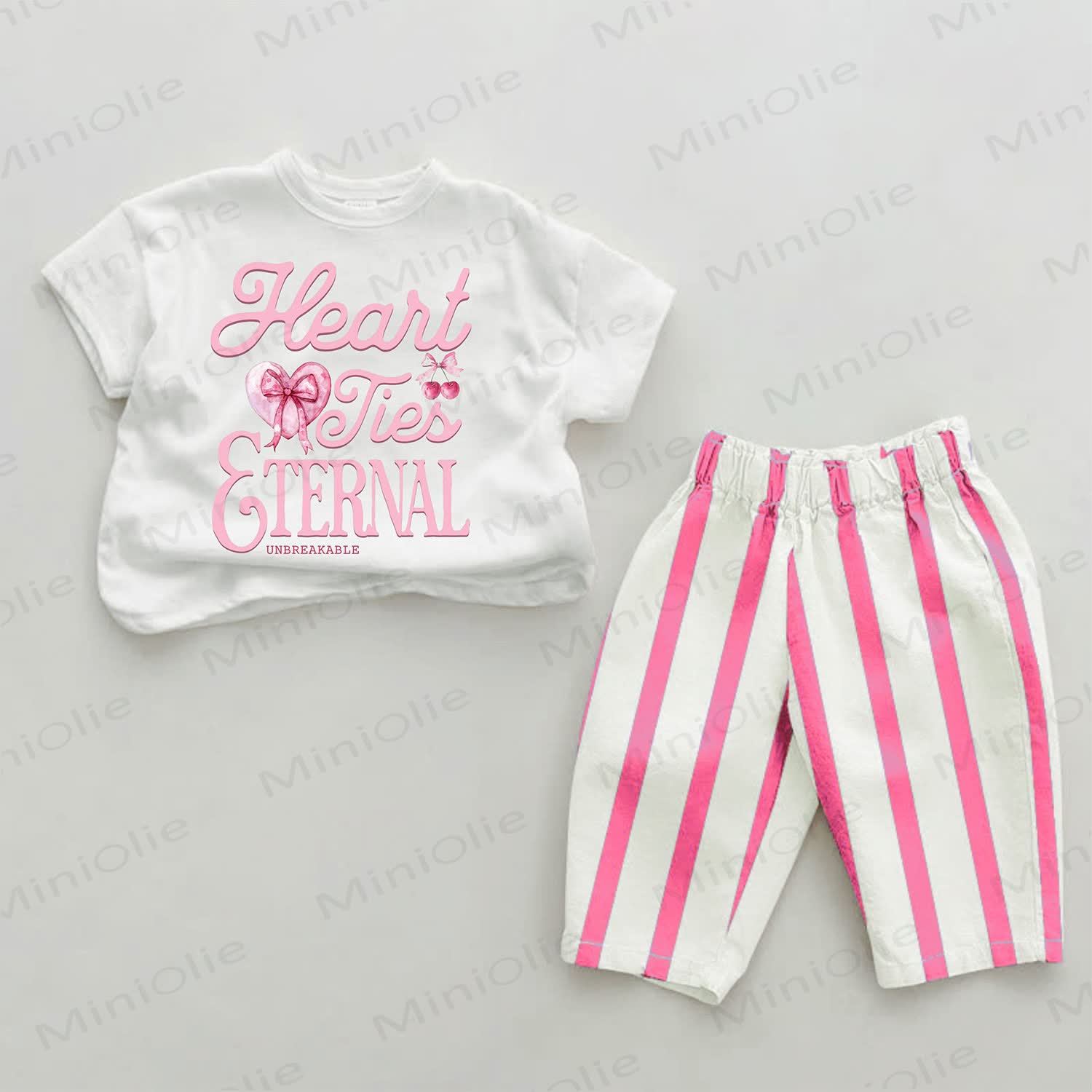 HEART TIES ETERNAL Baby Tee Pink Striped Pants 2-piece Set - White&Pink - 2-3T - image 1